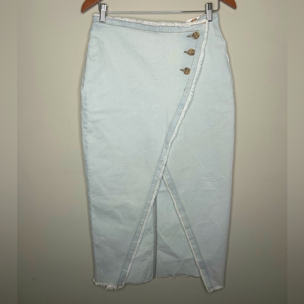 NWT Sincerely Jules Asymmetrical Y2K Fringe Denim Long Jean Maxi Skirt Sz M 9/29